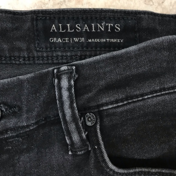 Allsaints Grace Slashed Skinny Jean.  Color washed black.  Size 30. - Picture 5 of 5